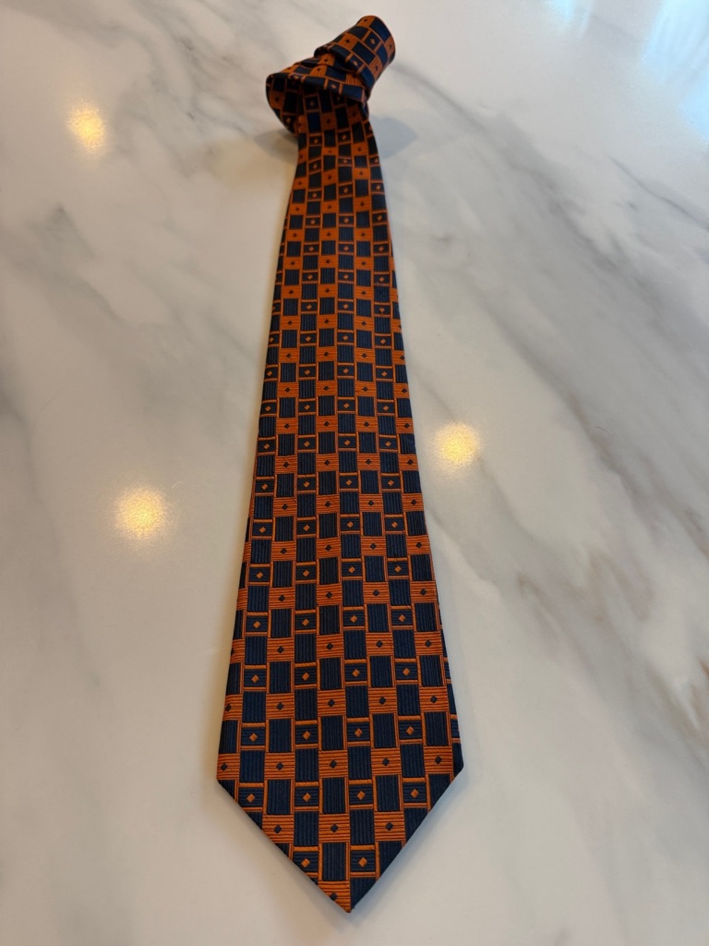 Pierre Cardin Orange and Navy Patterned Silk Tie
